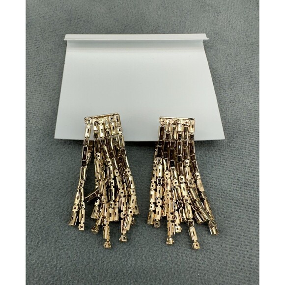 BaubleBar Multicolor Crystal Baguette Fringe Earrings Womens Gold Tone Dangle - Picture 2 of 3